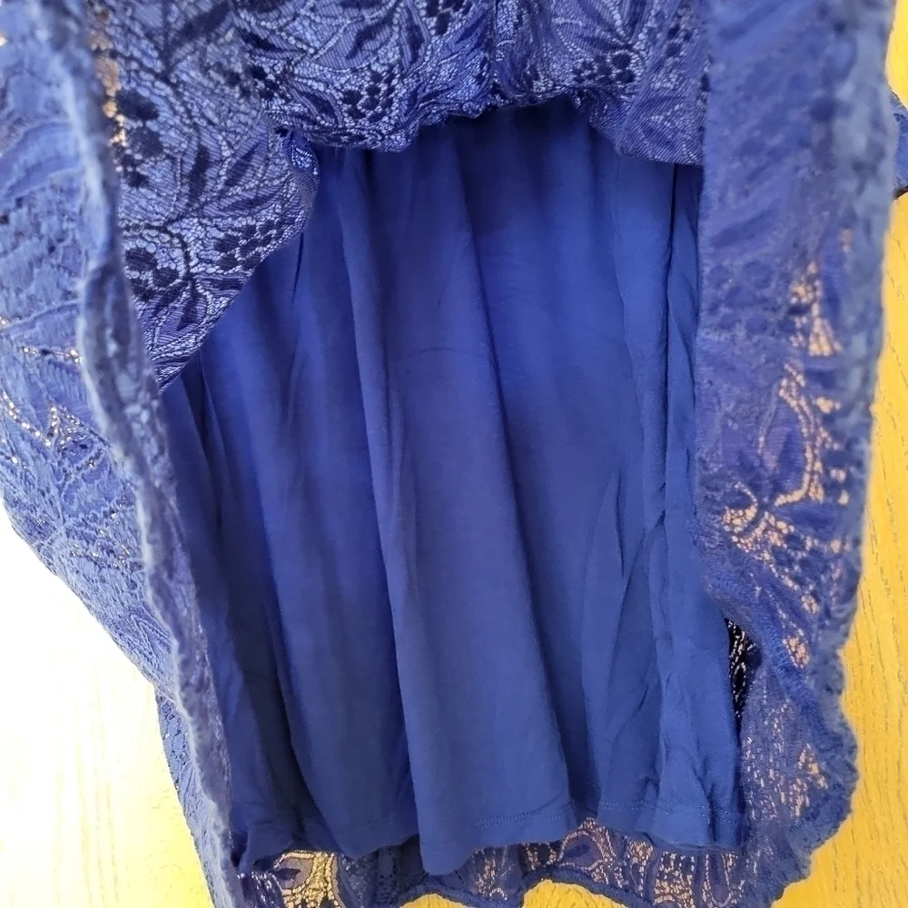 Free People "Shake it up" Mosaic Blue lace 3/4 sleeve flare skater mini … - Picture 4 of 9